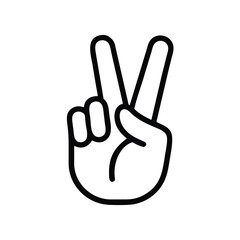 Peace Sign Hand Gesture Outline Icon, Minimalist black outline of a hand making a peace sign, symbolizing harmony, victory, and positivity, ideal for social and motivational themes.
