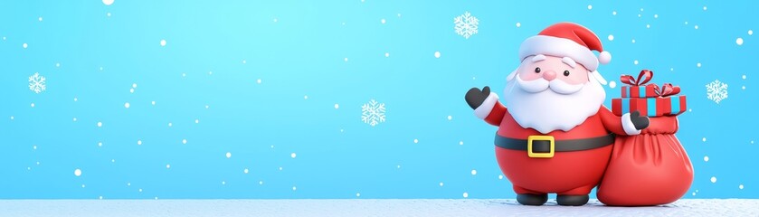 Celebrate christmas cheer with santa claus and his gift bag in a winter wonderland