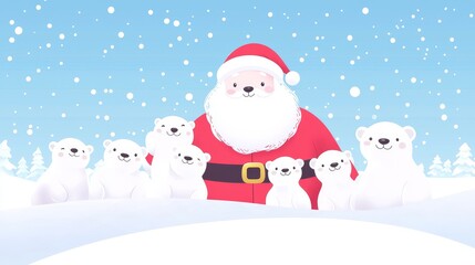 Santa claus celebrates christmas with adorable polar bears in a winter wonderland