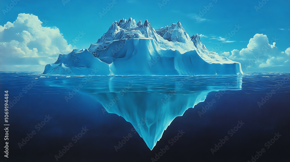 Aufkleber Concept of an iceberg with only the tip visible above the water, symbolizing the hidden and unseen aspects that lie beneath the surface