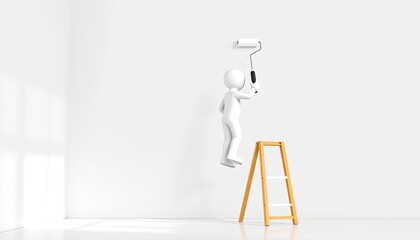 3D stick figure home improvement minimalist character painting wall DIY project copy space home renovation visuals