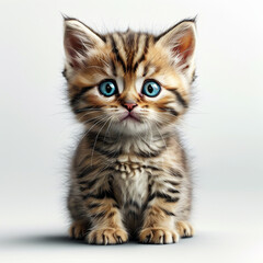 Obraz premium Curious kitten with bright blue eyes playing on a soft white surface indoors