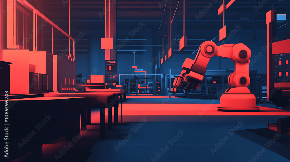 Aufkleber industry 4,0 smart factory interior showcases iiot machines, efficient workstations, and automated p