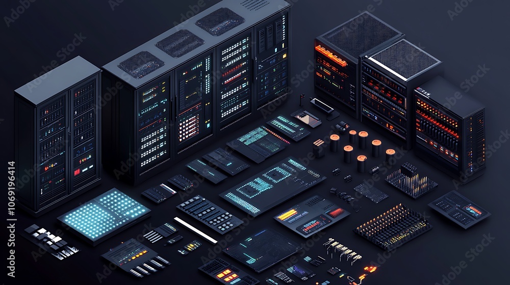 Poster modern isometric icon of advanced server room in technology theme image
