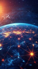 Obraz premium A stunning view of Earth from space, highlighting its network of cities and connections lit by glowing lights against a cosmic backdrop.