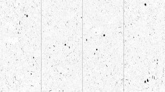 Vintage looping film strip background. 4K reel clutter old tv grain noise frame. Videotape texture overlay with scratches and dirt stains. Lens flare light leaks effect