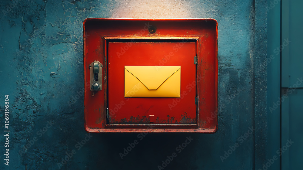 Aufkleber Mailbox, Open red mailbox with yellow envelope