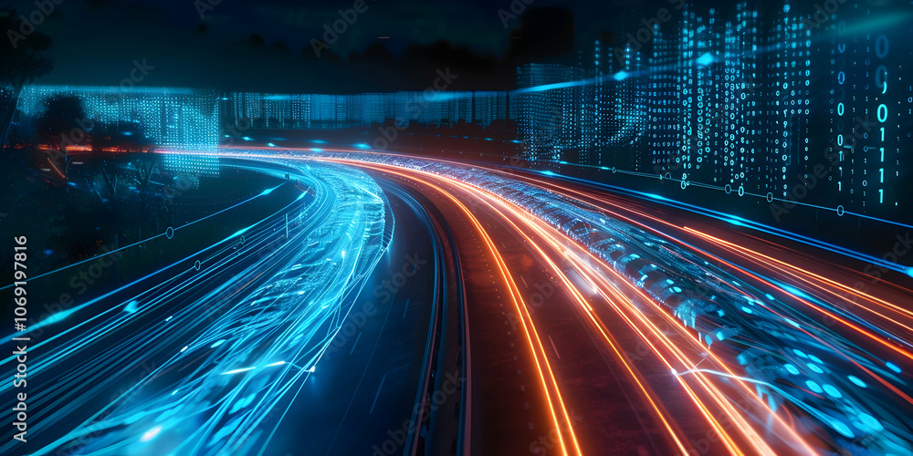 Poster a background of digital data streams with speed lines, representing the high-speed nature background
