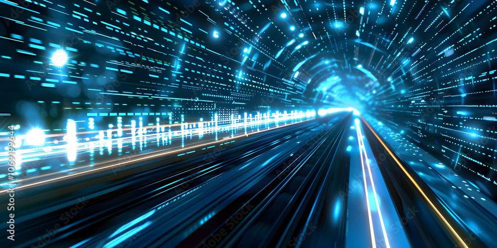 Poster a background of digital data streams with speed lines, representing the high-speed nature