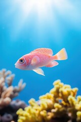 Naklejka premium Vibrant coral reef fish swimming in the clear blue ocean