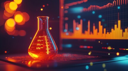 Chemical sector performance with beaker icon and market trends visualization