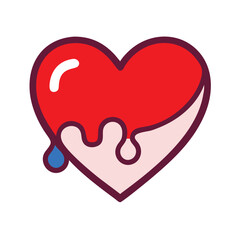 Red Dripping Heart Icon with Blue Drop, Stylized heart icon with red and pink colors, featuring a dripping effect and a single blue drop, symbolizing love, passion, and emotion.
