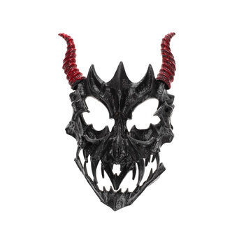 mask and red devil horns isolated on white background