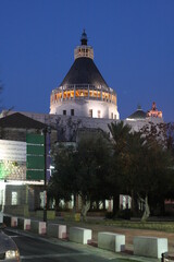 Night view of Basilica of the Annunciation, Nazereth, Israel