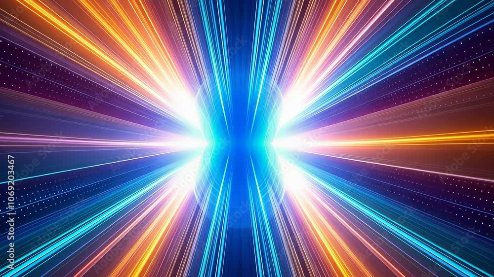 Poster vibrant neon light burst creating dynamic tunnel of colorful energy streams