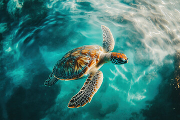 Obraz premium green sea turtle swimming