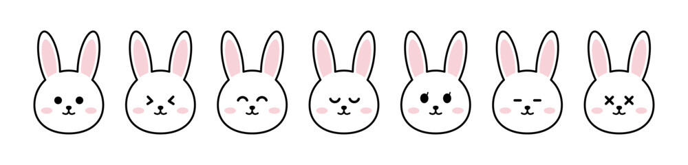 うさぎ　顔　兎　色々な表情　セット　ベクター