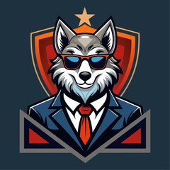 A cute funny modern Wolf wearing glasses and a suit art illustration for T-Shirt print