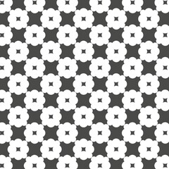 Black and White Floral Geometric Pattern with Abstract Repetitive Flower Shapes for Background and Textile Design. Illustration