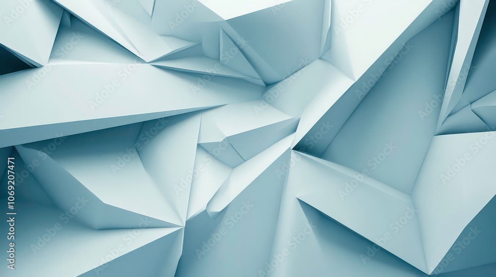 Poster modern geometric background in blue with sharp, angular shapes.
