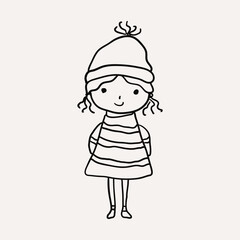 Girl. Christmas hand drawn whimsical line art icons 2