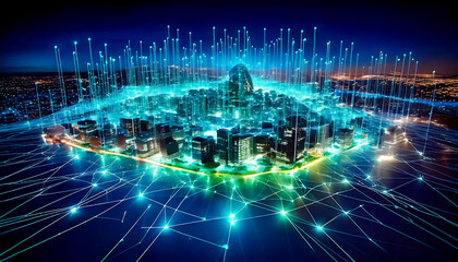 Fototapeta premium Internet of Things (IOT) connects everyday objects to the web and enables data collection and automation, enhances efficiency, reducing costs and improving decision