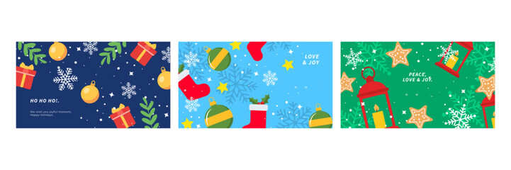 Festive Holiday Greeting Cards With Christmas Icons. Perfect for seasonal celebrations and spreading holiday cheer