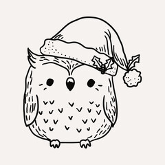 Owl, Christmas characters. Christmas hand drawn whimsical line art icons 2