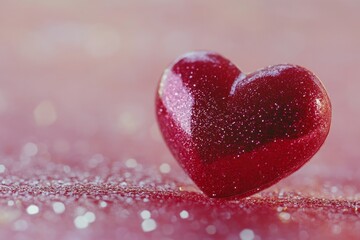 Obraz premium A shiny red heart decoration on a sparkling pink backdrop with glitter effects