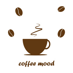 Minimalist coffee cup logo with coffee beans and steam, perfect for coffee shop branding cafes restaurants and coffee-related products stylish and simple design in brown color scheme