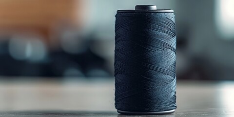 Close Up of Black Thread Spool for Sewing and Crafting