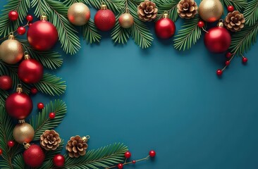 blue christmas decoration background with empty space	