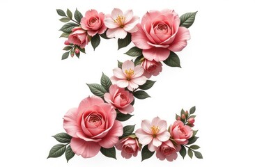 Naklejka premium Intertwined flowers letter “Z”, realist precision, high saturation, beautiful, inspiring, isolated, flat white background-