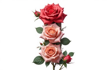 Fototapeta premium Intertwined roses letter “I”, realist precision, high saturation, beautiful, inspiring, isolated, flat white background