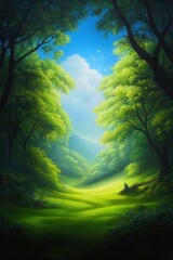 Serene forest path with a lone figure in the distance