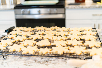 Cooling Snowflake-Shaped Sugar Cookies on a Rack