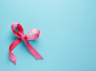 Red ribbon of life. Gear up to support people living with HIV and other conditions. World AIDS Awareness Day on a blue background with copy space. concept for World Cancer Day.