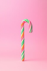 Colorful candy cane on a vibrant pink background