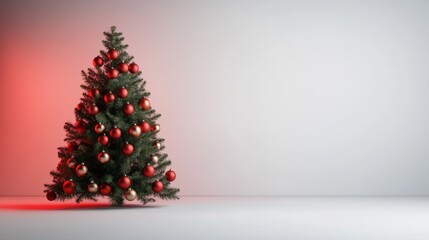 Festive christmas tree with red and silver ornaments