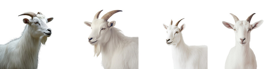 Fototapeta premium Set of A full-body portrait of a white goat against on a transparent background cutout 