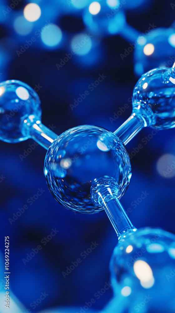 Leinwandbilder glass molecule structure is glowing on a blue background with a shallow depth of field