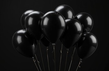 Black balloons on a black background. Background, banner, sale, holiday.