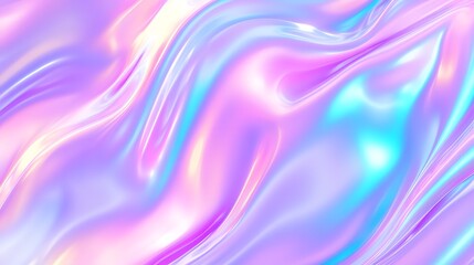 Obraz premium Purple background with holographic texture and iridescent effect, featuring a dreamy pattern with rainbow gradient colors in pink and blue. Perfect for creating a vibrant and cute visual appeal.