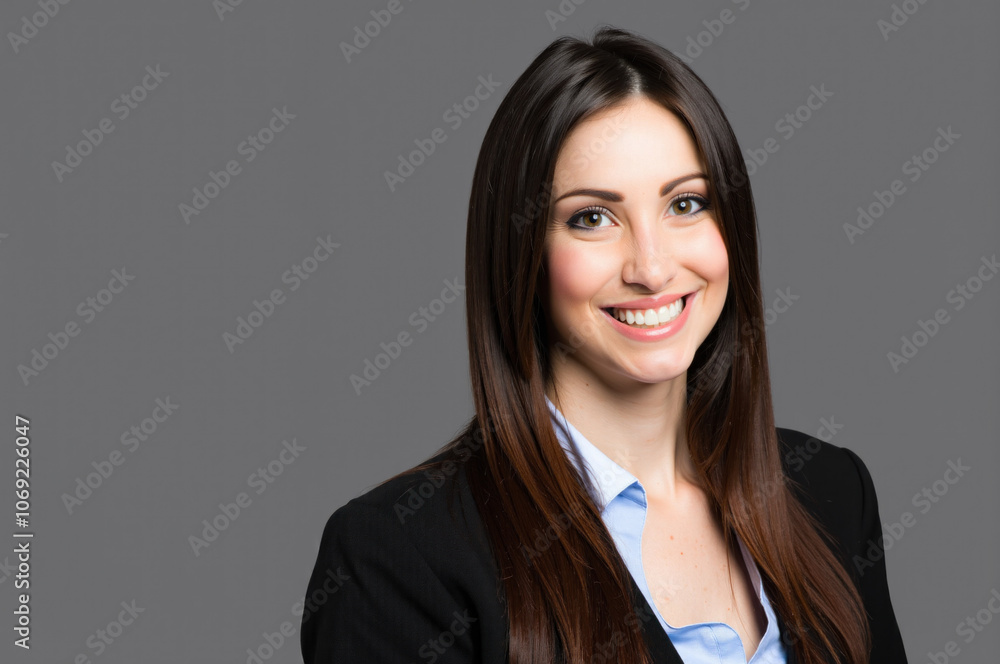 Wall mural Smiling businesswoman portrait on gray background