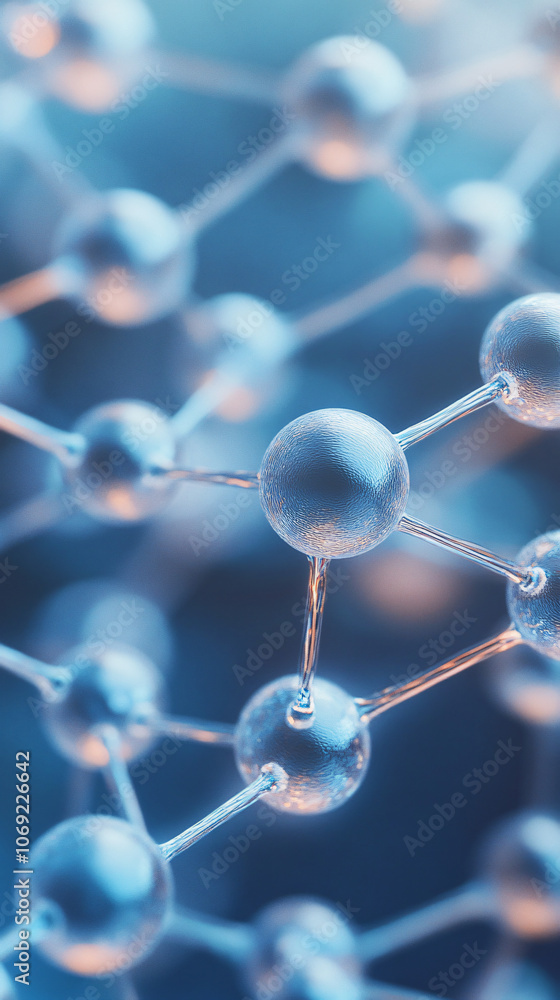 Poster Close-up view of atoms forming a complex molecular structure, showcasing the intricate bonds that hold matter together