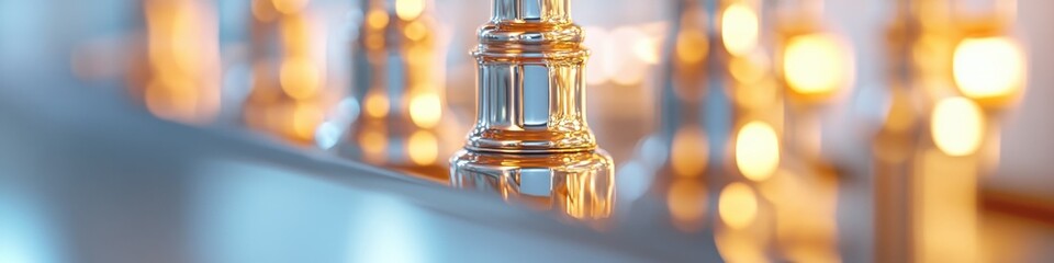 Elegant crystal decanter with amber liquid on blurred background