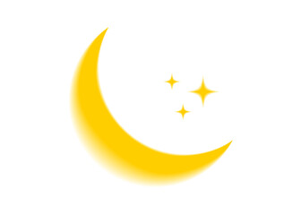 Modern crescent with sparkling stars isolated on white background. Blurry yellow gradient moon symbol. Aura y2k minimalist design icon. Vector illustration © Darina