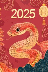Fototapeta premium An engaging illustration celebrating the Chinese Zodiac Year of the Snake in 2025