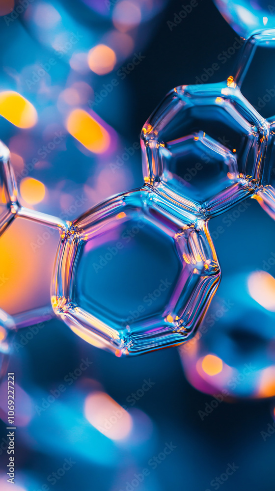 Poster creating a stunning abstract background with a hexagonal structure by joining soap bubbles
