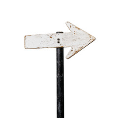 Vintage directional arrow sign on post isolated on transparent background